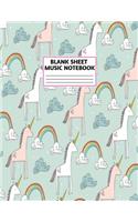 Blank Sheet Music Notebook: Cute Unicorn Matte Cover Design with 110 Pages White Paper Interior for Musician Students and Professionals Playing Piano, Ukelele, Mandolin and oth