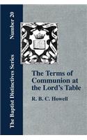 Terms of Communion at the Lord's Table