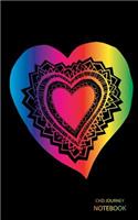 CHD Journey Notebook: Colorful Heart, Black Background, Journal, 5 in x 8 in, 50 sheets / 100 pages, college lined