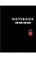 Notebook 2020: Unlined Notebook - Large (8.5 x 11 inches) - 160 Pages - Black Cover