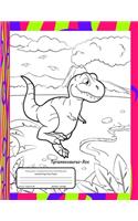 Primary Composition Notebook Handwriting Story Paper: 60 Practice Writing Sheets - K-2 Grades School Book - Tyrannosaurus-Rex Dinosaur Cover to Colour - 60 Dotted Mid-Line With Picture Frame - Bonus Pag