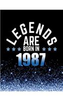 Legends Are Born in 1987: Birthday Notebook/Journal for Writing 100 Lined Pages, Year 1987 Birthday Gift for Men, Keepsake (Blue & Black)