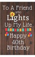 To A Friend Who Lights Up My Life Happy 40th Birthday