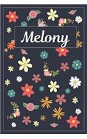 Melony: Lined Writing Notebook with Personalized Name 120 Pages 6x9 Flowers