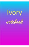 Ivory: Blank Notebook - Wide Ruled Lined Paper Notepad - Writing Pad Practice Journal - Custom Personalized First Name Initial I Blue Purple Gold - Taking 