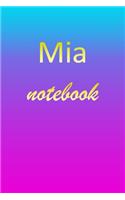 Mia: Blank Notebook - Wide Ruled Lined Paper Notepad - Writing Pad Practice Journal - Custom Personalized First Name Initial M Blue Purple Gold - Taking 