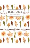 2020-2024 Five Year Planner: Monthly Agenda & Schedule with US Holidays - 60 Months or 5 Years - Autumn Leaves And Flowers