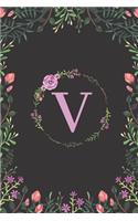 Floral Monogram Letter V Journal