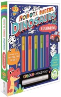 Robots, Racers, Dinosaurs Colouring: (Book and Pen Set)