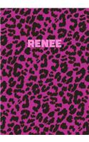 Renee: Personalized Pink Leopard Print Notebook (Animal Skin Pattern). College Ruled (Lined) Journal for Notes, Diary, Journaling. Wild Cat Theme Design wi