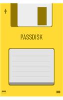 Yellow Passdisk Floppy Disk 3.5 Diskette Retro Password log [110pages][6x9]: Vintage Retrowave Vaporwave Theme