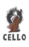 Cello Einhorn Notizbuch: Schönes Cello Einhorn Notizbuch mit 120 karierte Seiten im A5 Format