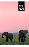 Elephant Mammoth Week Planner Weekly Organizer Calendar 2020 / 2021 - Sunset in Savannah