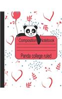 Panda college ruled composition notebook: Pretty Wide Ruled Paper Notebook Journal for Teens Kids Students Girls