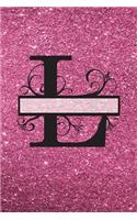 L - Journal & Notebook: Monogram Letter L Journal, Notebook with Unicorn Motif on Back and Pink - Glitter Effect Cover(12 Pink Glitter Cover 6" X 9" 150pg)