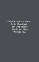 If I Told You I've Worked Hard To Get Where I'm At, I'd Be Lying, Because I Have No Idea Where I Am Right Now.: Lined Journal Notebook