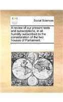 A Review of Our Present Tests and Subscriptions, in All Humility Subscribed to the Consideration of the Two Houses of Parliament.