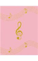 Music: Simple Classic Piano Blank Music Sheet Paper Notebook Journal With Staffs For Pianist Composing Scores And Song Writing Gold Pink Design Soft Cover