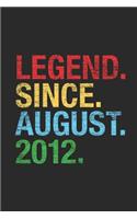 Legend Since August 2012: Blank Lined Notebook / Journal (6 X 9 -120 Pages) - 7th Birthday Gift Idea