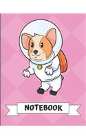 Notebook: Adorable Corgi Puppy Dog in Space Cartoon on a Pink Diamond Background. Book is Filled with Lined Journal Paper for Notes and Creating Writing.