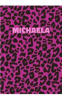 Michaela: Personalized Pink Leopard Print Notebook (Animal Skin Pattern). College Ruled (Lined) Journal for Notes, Diary, Journaling. Wild Cat Theme Design wi