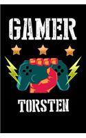 Gamer Torsten: Liniertes Notizbuch für deinen Vornamen