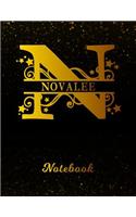 Novalee Notebook: Letter N Personalized First Name Personal Writing Notepad Journal Black Gold Glittery Pattern Effect Cover Wide Ruled Lined Paper for Journalists & 