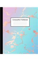 Composition Notebook: Beautiful Blue and Pastel Hue Marble and Rose Gold 100 College Ruled Pages 7.5 x 9.25 Journal for Children, Kids, Girls, Teens And Women (School Ess