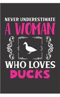 Never Underestimate A Woman Who Loves Ducks: Duck Lovers Girl Women Gift Journal Lined Notebook 6x9 120 Pages