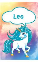 Leo: Personalized Unicorn Draw and Write Diary Journal Notebook Featuring 120 Pages 6x9