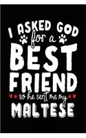 I Asked God For A Best Friend So He Sent Me My Maltese: Notebooks And Journals (notebook, journal, diary)
