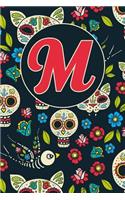 M: Letter M Journal, Day of the Dead 1, Personalized Notebook Monogram Initial, 6 X 9