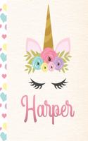 Harper: Personalized Unicorn Journal For Girls - 8.5x11 110 Pages Notebook/Diary With Pink Name