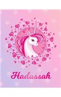Hadassah: Unicorn Large Blank Primary Handwriting Learn to Write Practice Paper for Girls - Pink Purple Magical Horse Personalized Letter H Initial Custom Fir