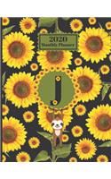 2020 Monthly Planner: Smiling Sloth Sunflowers Personalized Monogram Initial J Letter J Appointment Calendar Organizer And Journal For Writing