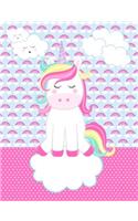Rainbow Sleeping Unicorn Composition Notebook: Wide Ruled (7.44 X 9.69) Kawaii Unicorn on Cloud Patterned Background Pink Polka Dot for Girls