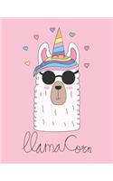 Llamacorn: Cute Llamacorn on Pink Cover and Lined Pages (Magical Dreams), Extra Large (8.5 X 11) Inches, 110 Pages, White Paper