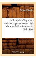 Table Alphabétique Des Auteurs Et Personnages Cités Dans Les Mémoires Secrets (Éd.1866)