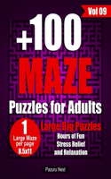 +100 Maze Puzzles for Adults: Large 111 Maze With Solutions, Brain Games Activity Book for Adults, 8.5x11 Large Print One Maze per Page (Vol 09)