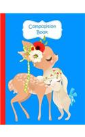 Composition Book: Cute Deer and Bunny Blue Design Cover For Kids