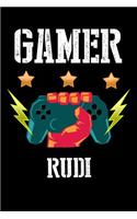 Gamer Rudi: Liniertes Notizbuch für deinen Vornamen