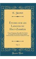 Ã?tudes Sur Les Langues Du Haut-ZambÃ¨ze, Vol. 1: Textes Originaux, Recueillis Et Traduits En FranÃ§ais Et PrÃ©cÃ©dÃ©s d'Une Esquisse Grammaticale; Grammaires Soubiya Et Louyi (Classic Reprint)