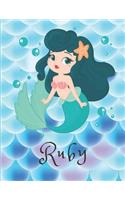 Ruby: Personalized Mermaids Sketchbook For Girls With Pink Name - Girls Customized Personal - Personalized Unicorn sketchbook/ journal/ blank book - 8.5x1