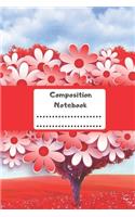 Composition Notebook: Beautiful Notebook Journal Diary with Red Flowers Love Tree for Girls Kids Teens Students for Back to School and Home College Writing Notes (110 Pag