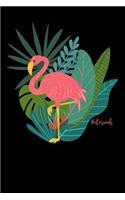 Notebook: Pink Flamingo on Tropical Plants Journal, Diary or Sketchbook with Large Wide Ruled Paper