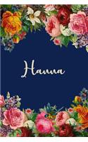 Hanna: Personalized Name Floral Design Matte Soft Cover Notebook Journal to Write In. 120 Blank Lined Pages