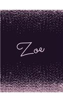 Zoe: Zoe lined personalized girls lined journal, notebook, blank book. Large Attractive journal: pink and black glitter texture effects. Arty stylish gir