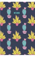 Notebook: Cute Lined Journal in Blue with Cactus Cover Design for School, Home, and Office