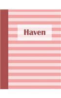 Haven: Personalized Composition Book School Notebook, College Ruled (Lined) Journal, Pastel Pink Stripe Pattern with First Name