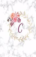 C: Monogram Initial C Notebook for Women, Girls and School, White Marble and Floral 8.5 x 11